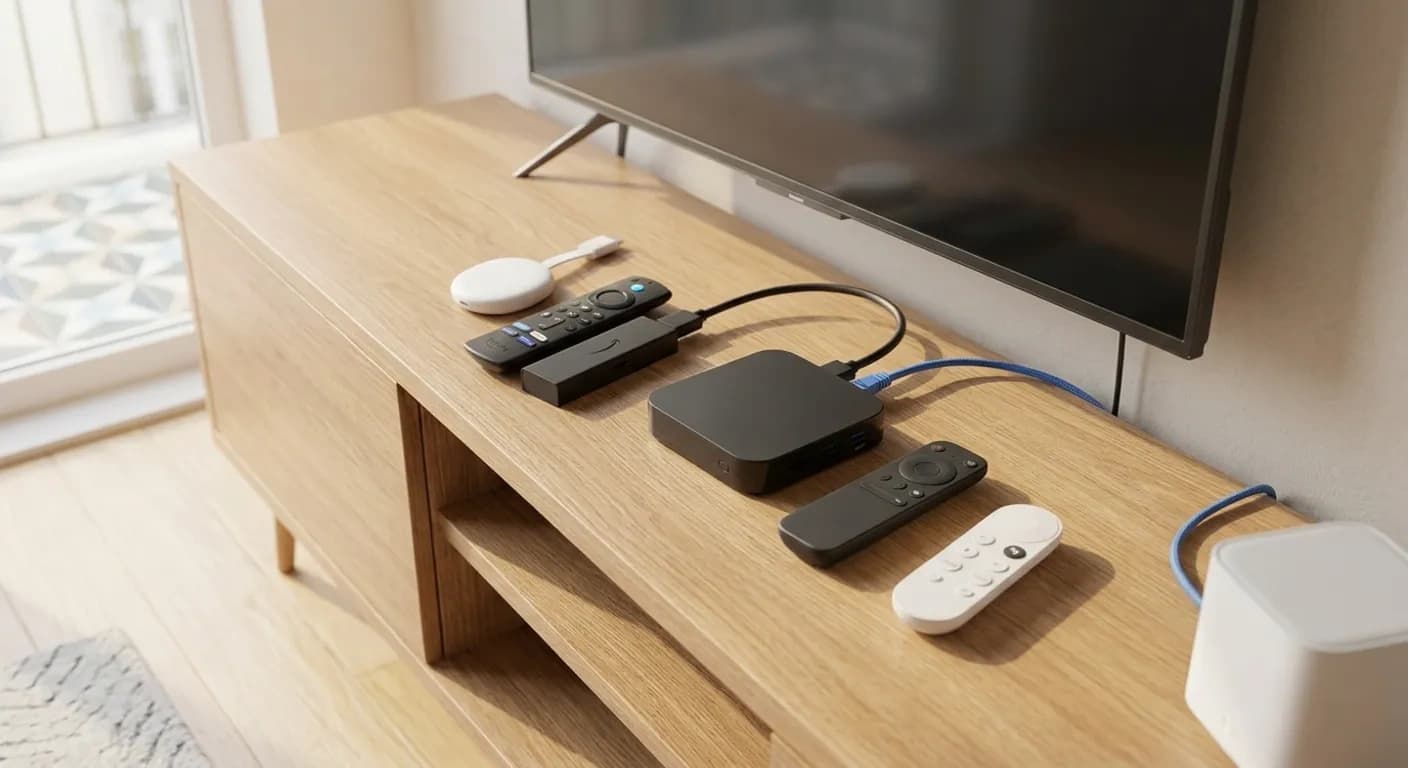 Box IPTV Portugal — Fire Stick, Android e Google TV Fire Stick, Chromecast e box Android para IPTV numa consola de TV